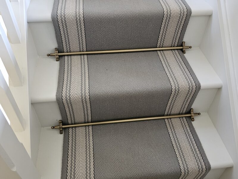 Roger Oates Design - Avon Lichen 60cm Stair Runner with Premier Stair Rods in Antique Brass