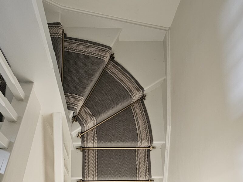 Roger Oates Design - Avon Lichen 60cm Stair Runner with Premier Stair Rods in Antique Brass