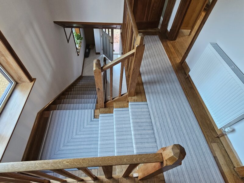 Roger Oates Design - Trent Silver 83cm wide stair runner and Ashby Silver 70cm runner